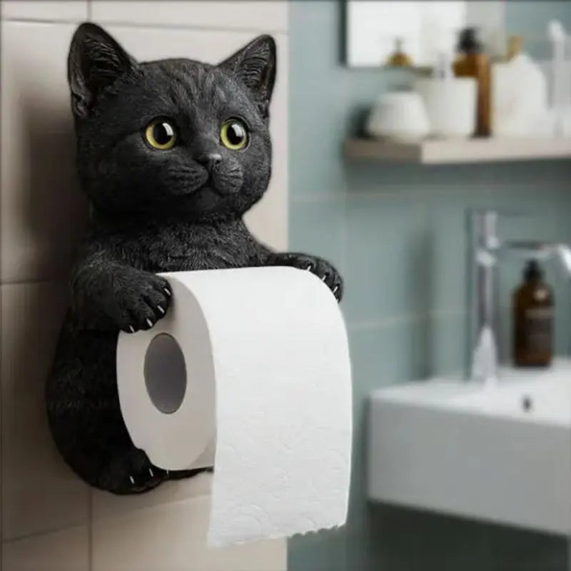 Decorative cat head toilet paper holder by Mivoza with playful 3D animal design for bathroom decor.