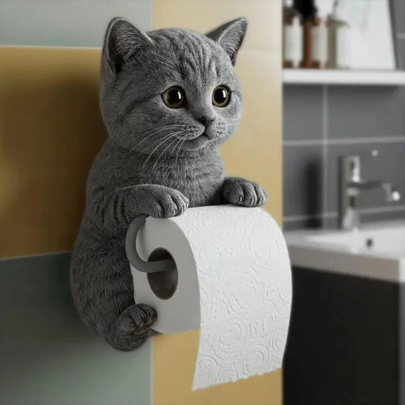Decorative cat head toilet paper holder by Mivoza with a playful 3D design, suitable for stylish bathroom decor.
