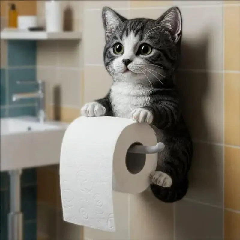 Decorative cat head toilet paper holder by Mivoza, sturdy resin design with playful cat motif for bathroom decor.
