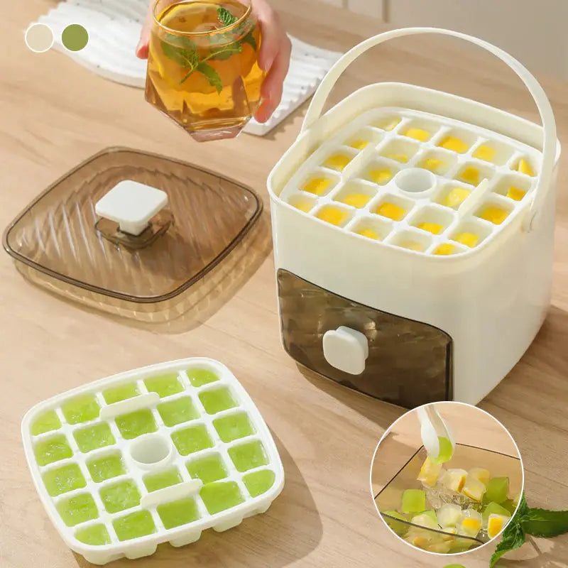 Mivoza large capacity ice cube tray with push function for easy release, no-spill design, stackable for home kitchen use.
