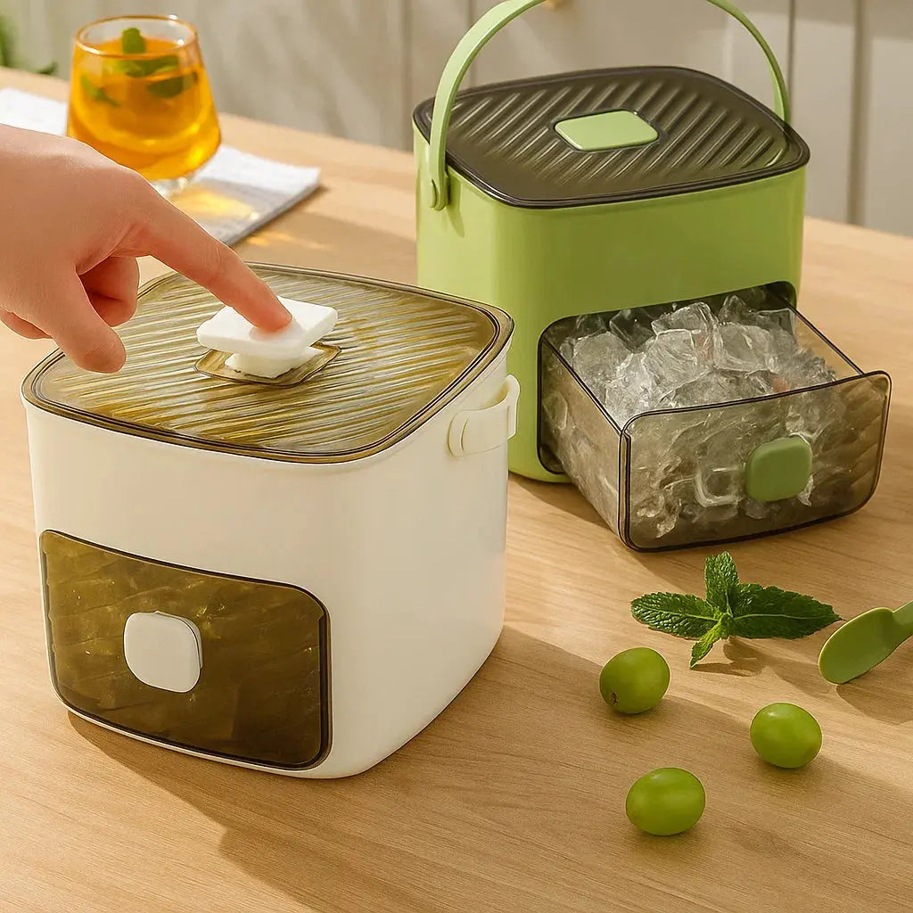Mivoza large capacity ice cube tray with push function for easy, no-spill release of 48 ice cubes in a home kitchen setting.