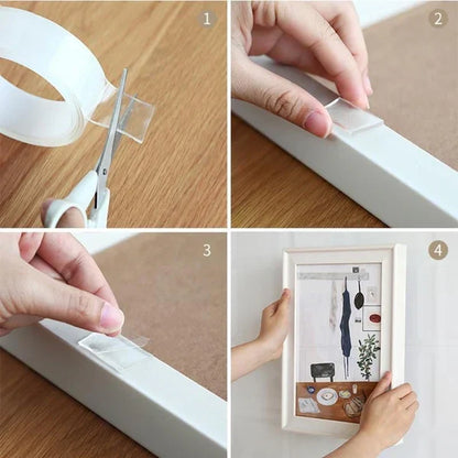 Belro transparent sticky nano tape, double-sided, reusable office tape with traceless glue for home and stationery use.
