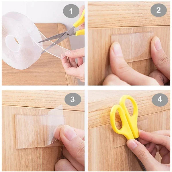 Belro transparent nano tape, double-sided, reusable office and stationery tape with traceless, traceless glue for home and office use.