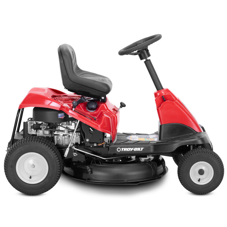 Troy-Bilt TB30B 30-inch riding lawn mower with 10.5 HP Briggs & Stratton engine, showing the mower deck and control panel.