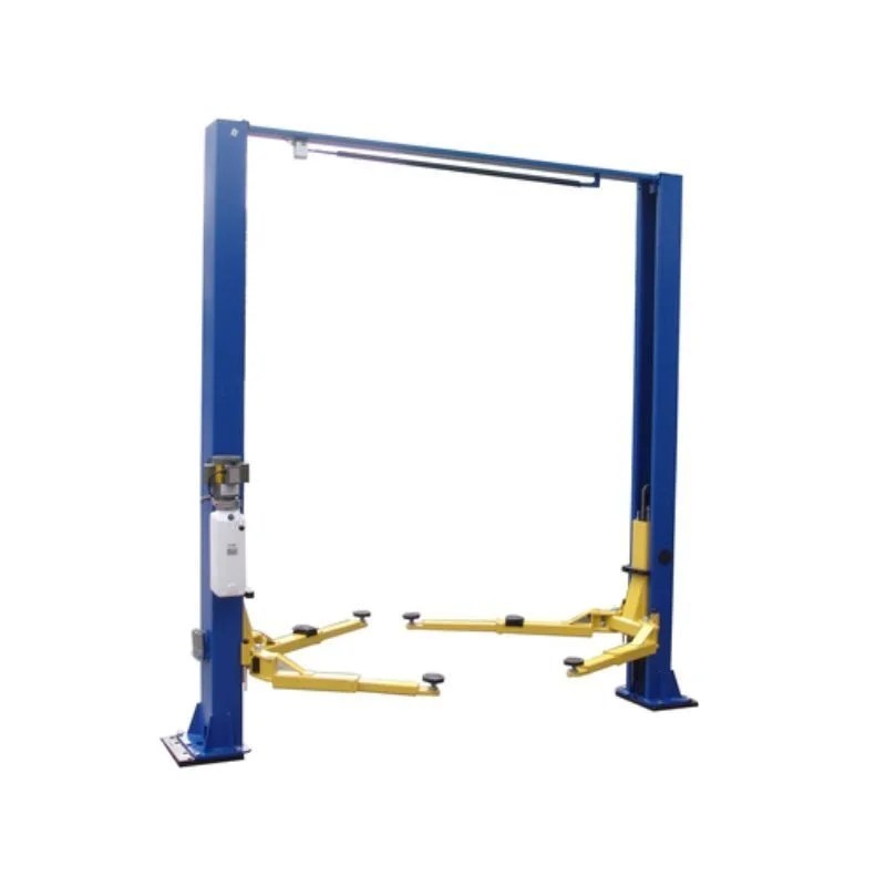 Casavibeo TP9KSCX 9,000 lb two-post car lift with clear floor and symmetric design, shown with lifted vehicle in a garage.