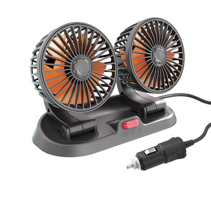 Belro cooling fan for cars, compact and portable, showing blades spinning inside the device for fresh air circulation.