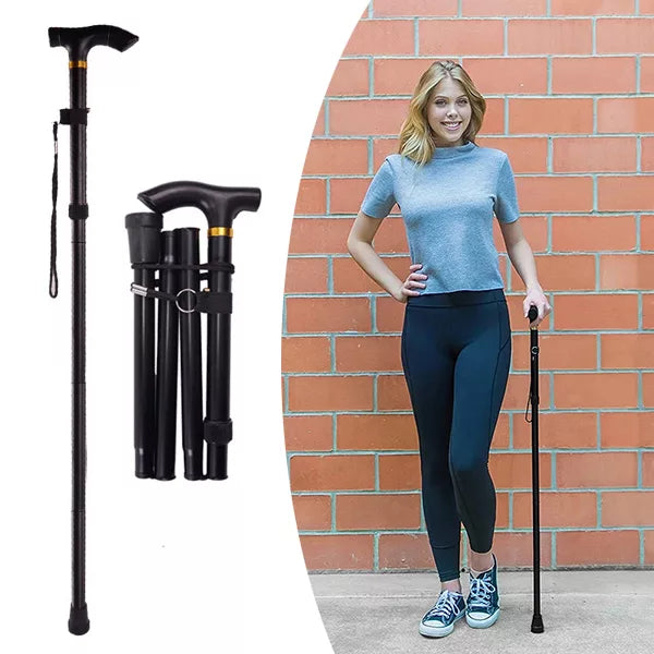 Belro foldable walking stick for health and mobility, with adjustable height and ergonomic handle in a compact design.