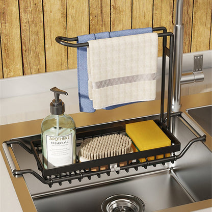 Belro adjustable sink storage shelf fitting over kitchen sink for organized kitchen and easy access to essentials.
