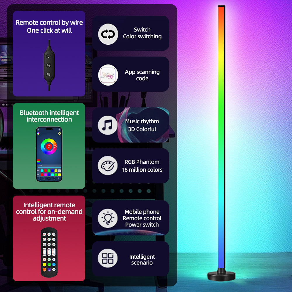 Belro Smart LED floor lamp with modern design, adjustable height, and integrated lighting controls for living room or office use.
