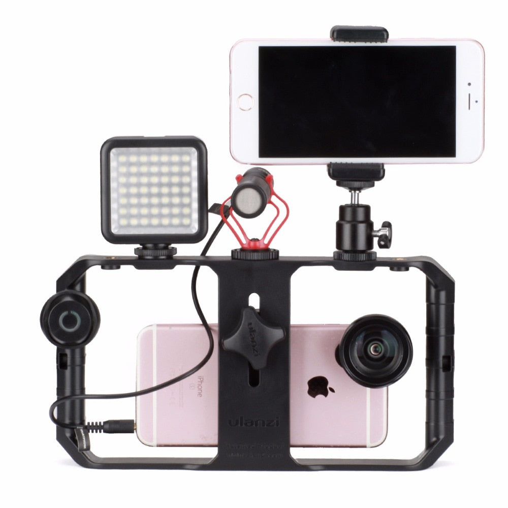 Belro smartphone video rig stabilizer with built-in light, designed for smooth filming and enhanced lighting for mobile videos.