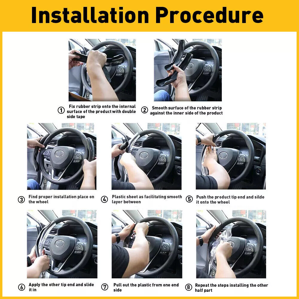 Universal carbon fiber steering wheel cover by Belro, featuring a segmented non-slip design for enhanced grip and style.