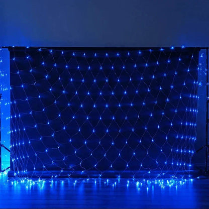 Belro LED net lights for outdoor home and garden decorating, featuring a grid of bright, energy-efficient LED bulbs.