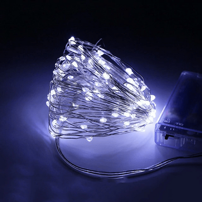Belro outdoor string solar lights with clear cable, ideal for home and garden outdoor decoration, showing the lights hanging outdoors