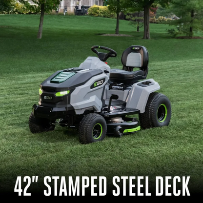 Casavibeo EGO POWER+ 42-inch T6 Lawn Tractor Kit TR4204 with cutting deck and control panel, outdoor gardening equipment.