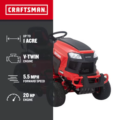 Casavibeo Craftsman 42-inch 20-HP V-twin riding lawn mower with large cutting deck and comfortable seat.