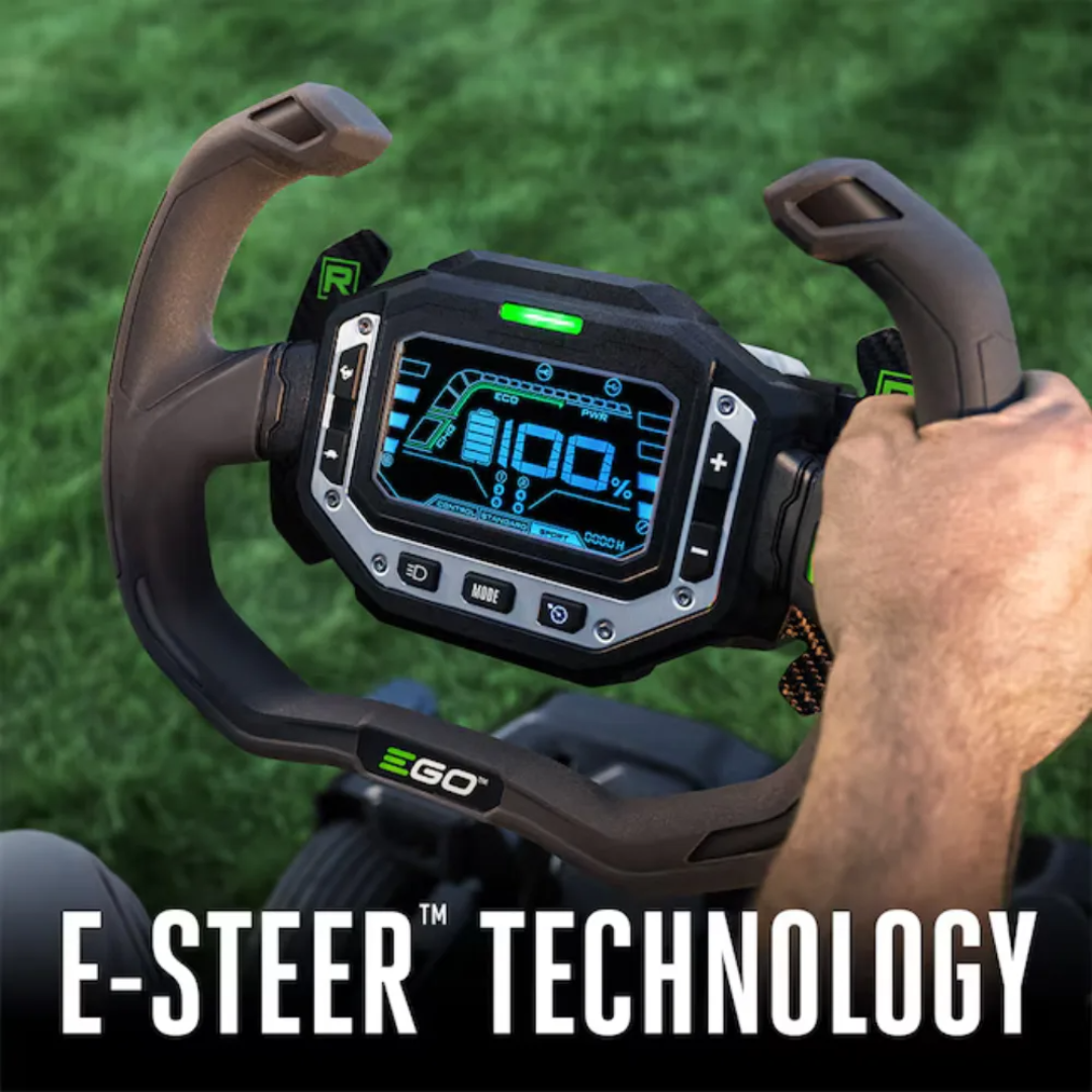 Casavibeo EGO POWER+ Z6 e-Steer 22 HP 42-inch 56V lithium-ion electric zero-turn riding lawn mower on grass