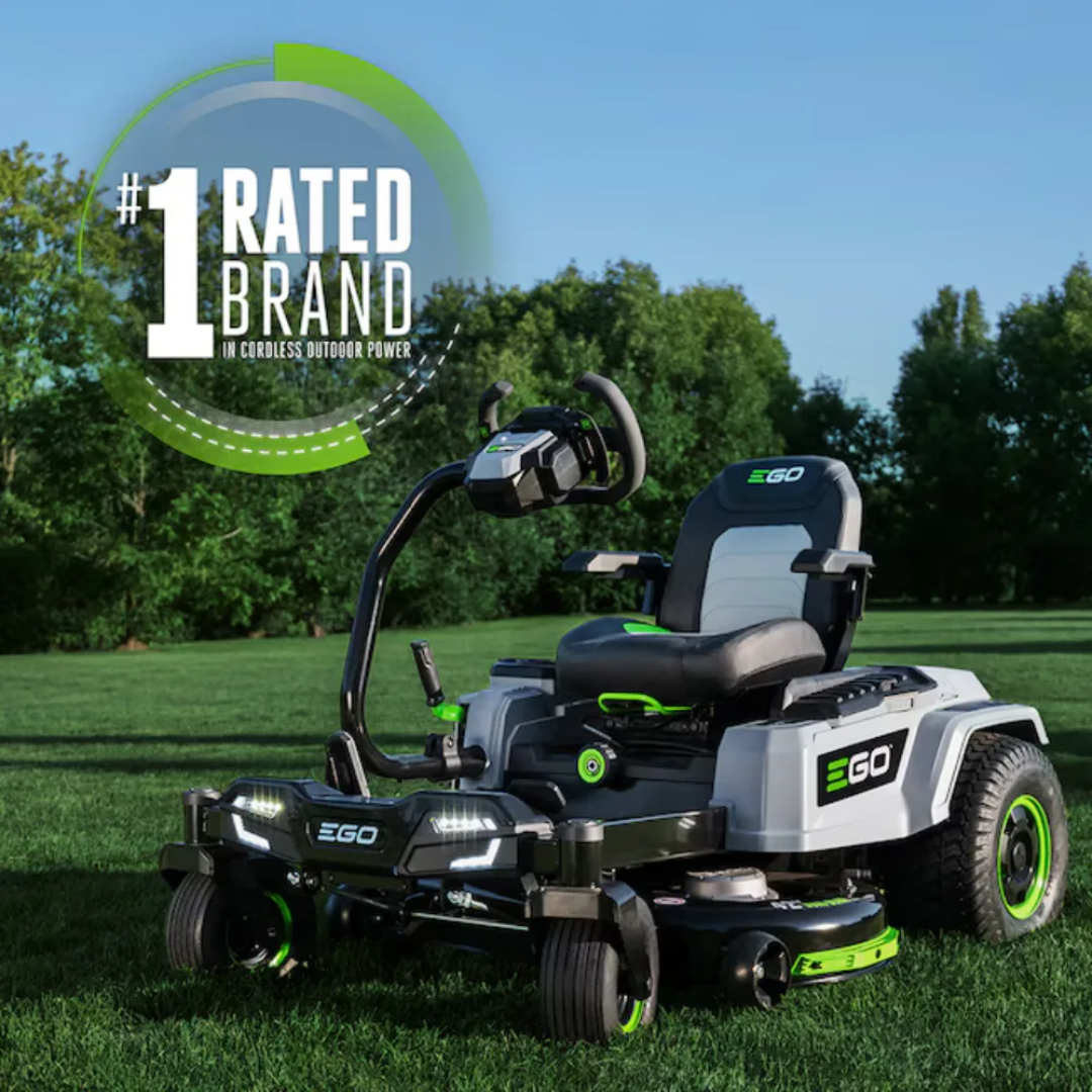 Casavibeo EGO POWER+ Z6 e-Steer 22 HP 42-inch lithium-ion electric zero-turn riding lawn mower, shown in a garden setting