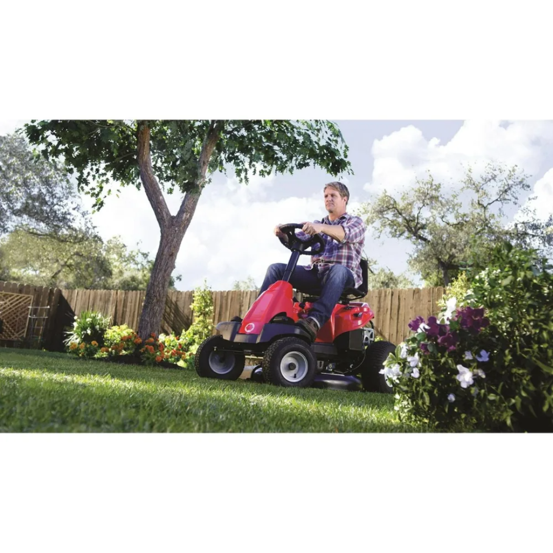Casavibeo Troy-Bilt 30-inch lawn mower with 10.5 HP Briggs & Stratton engine and 6-speed transmission, shown in profile.
