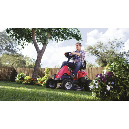 Casavibeo Troy-Bilt 30-inch lawn mower with 10.5 HP Briggs & Stratton engine and 6-speed transmission, shown in profile.