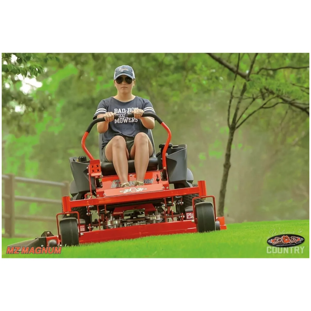 Casavibeo Bad Boy 54-inch 26 HP gas-powered MZ Magnum zero-turn lawn mower with cutting deck and steering controls.