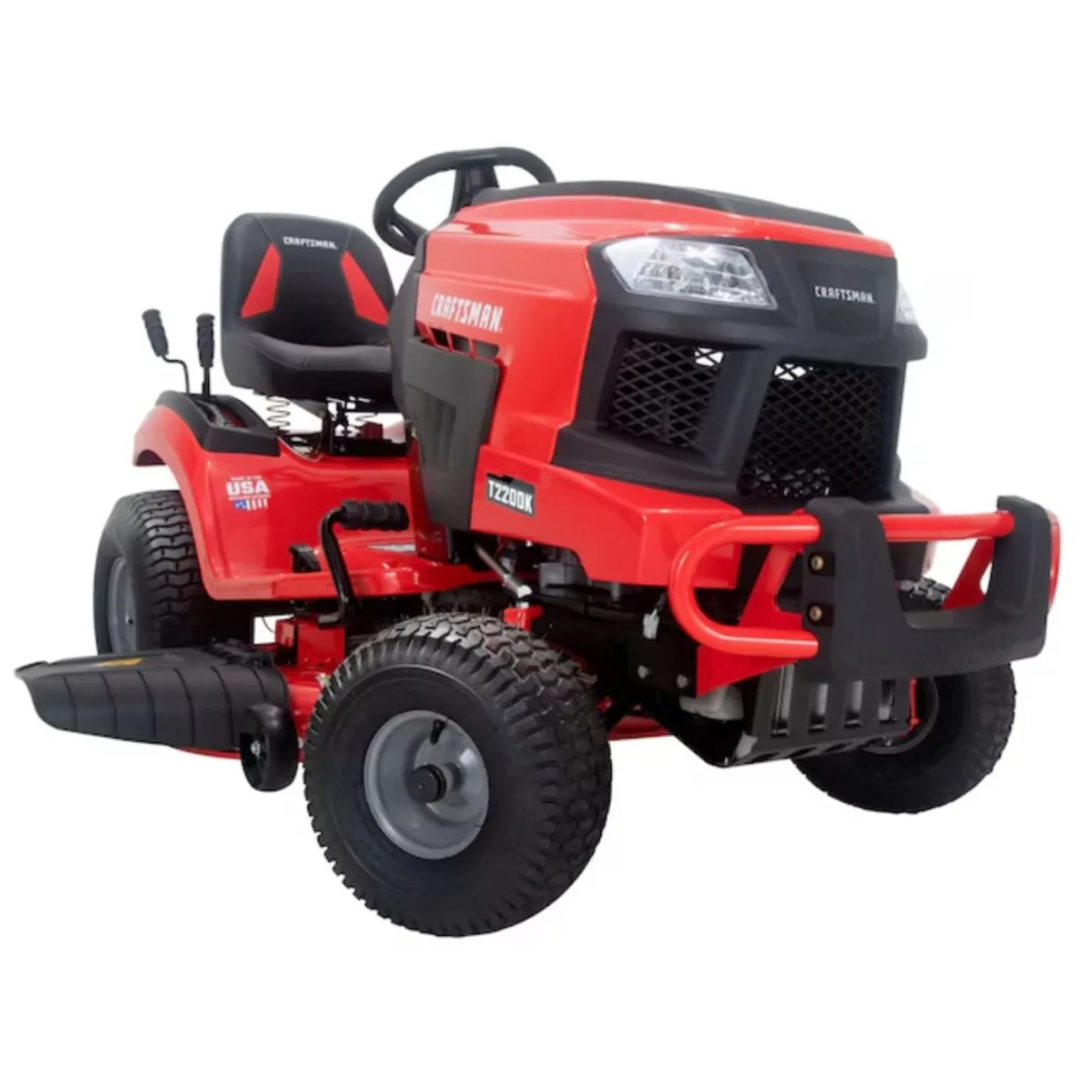Casavibeo Craftsman 42-inch riding lawn mower with a 20-HP V-twin engine, shown in a bright outdoor yard setting.