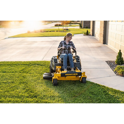 Hustler Raptor X zero-turn mower with 42-inch deck, Kawasaki FR600 18hp engine, shown from side angle.