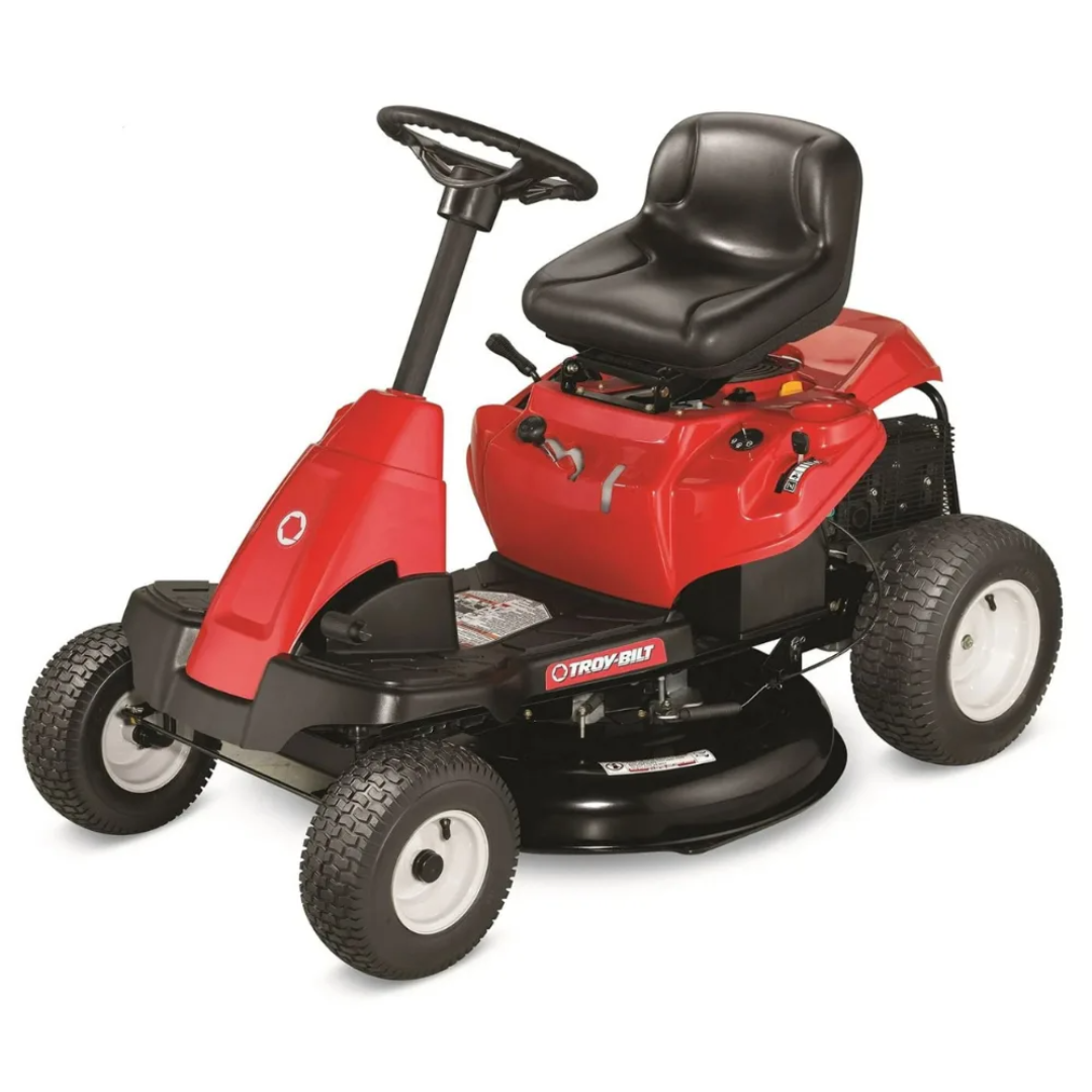 Troy-Bilt 30-inch lawn mower with 10.5 HP Briggs and Stratton engine and 6-speed transmission, shown from the side.