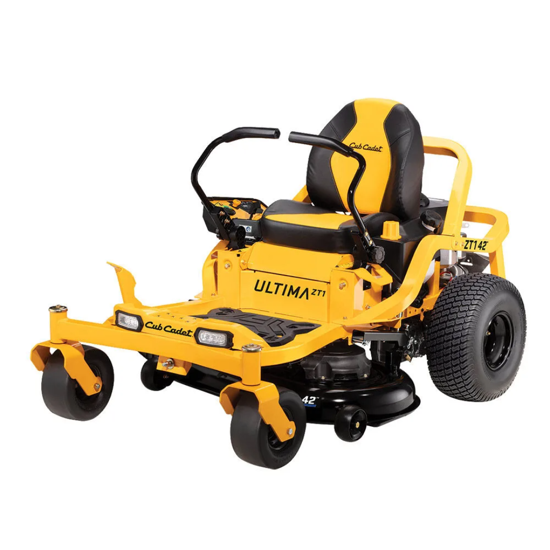 Casavibeo Ultima 42-inch lawn mower with 21.5 HP V-twin Kawasaki engine and dual hydrostatic drive system.