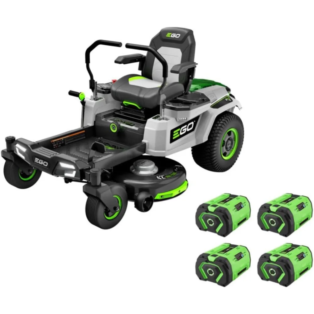 Casavibeo EGO Power+ZT4204L 42-inch 56-volt lithium-ion cordless zero turn riding mower, shown in a garden setting.