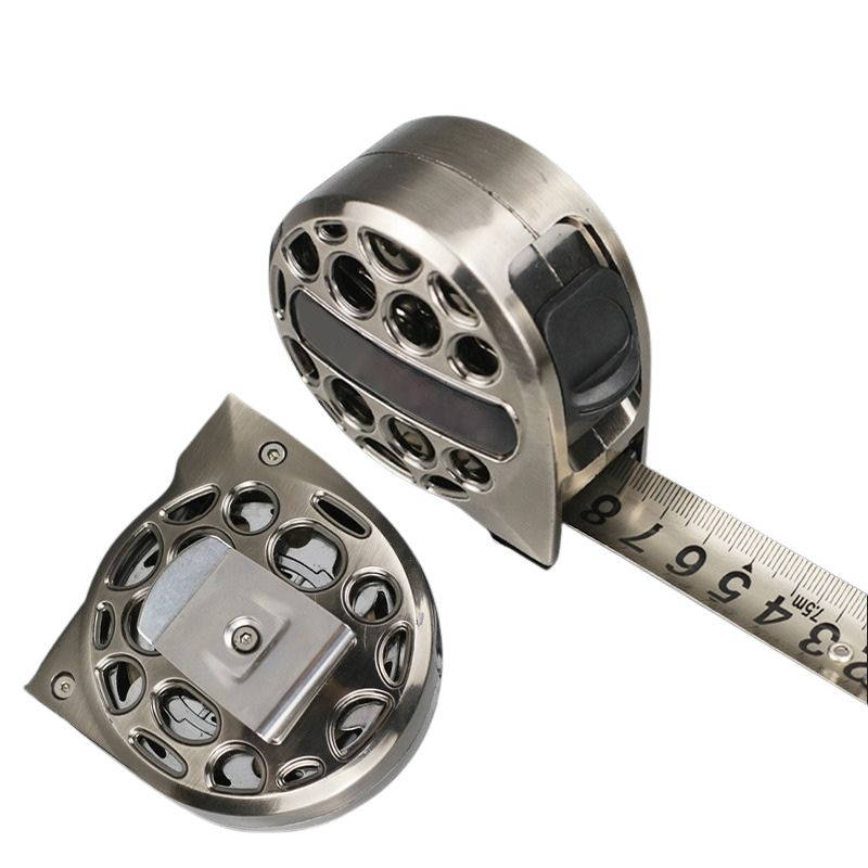 Belro carved stainless steel measuring tape with engraved design, compact measuring tool for precise length measurements.