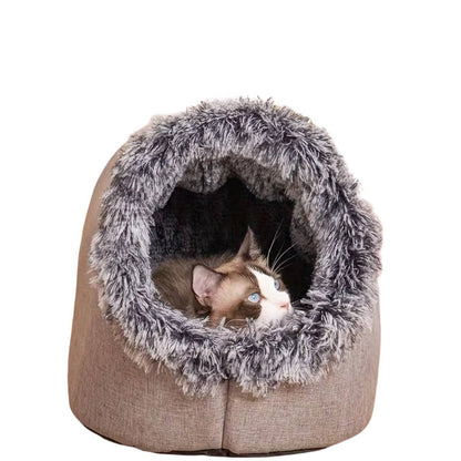 Belro winter cat bed with cozy, plush fabric and enclosed design, perfect for keeping cats warm and comfortable during cold weather.