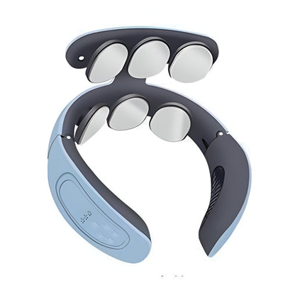 Belro neck massager with multi-mode pulse functions, showing its ergonomic design and control buttons for personalized relaxation.
