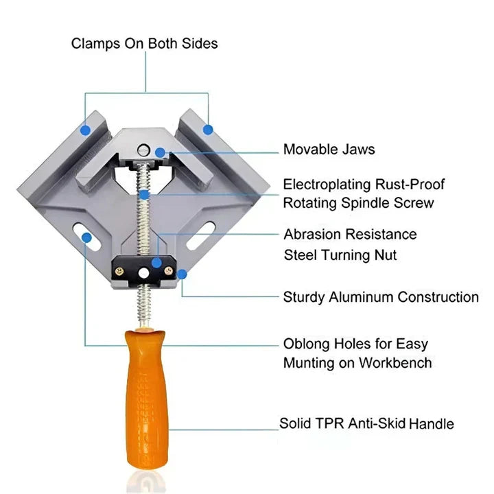Mivoza Deutschland 90° aluminium corner clamp for woodworking, ensures precise right angle joins during home and DIY projects