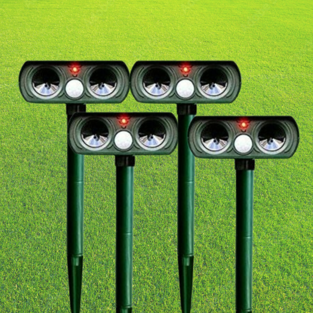 Infrared solar-powered animal pest repeller by Belro, designed for outdoor pest control in home and garden settings.