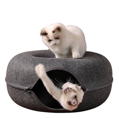Belro donut bed for cats, soft round pet bed with cushioned sides, ideal cozy resting spot for feline companions.