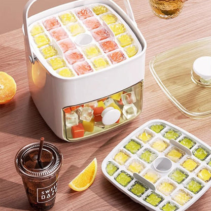 Belro 2-Stage Push In Ice Cube Tray with multiple ice cube compartments, designed for easy ice making in kitchen and dining.