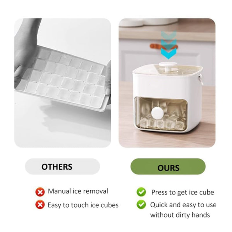 Belro 2-Stage Push In Ice Cube Tray showing silicone mold with ice cubes ready for freezer use