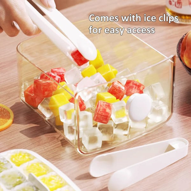 Belro 2-Stage Push In Ice Cube Tray with multiple compartments for making ice cubes in a kitchen or home setting.