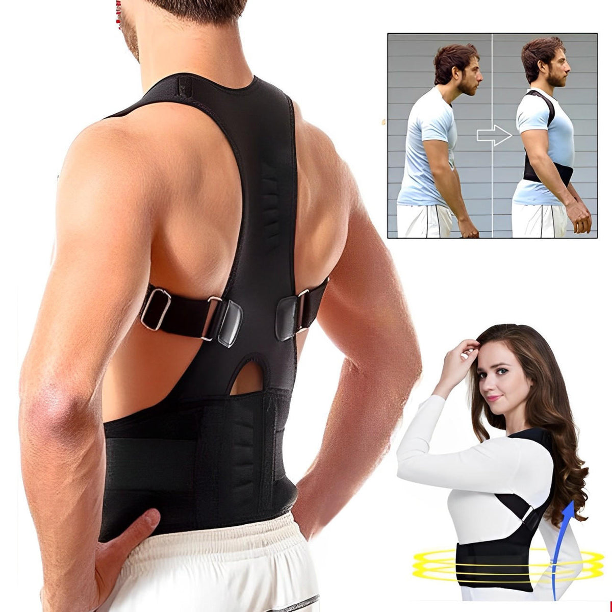 Belro posture corrector suspenders for men and women, adjustable accessories to improve posture and support back alignment.