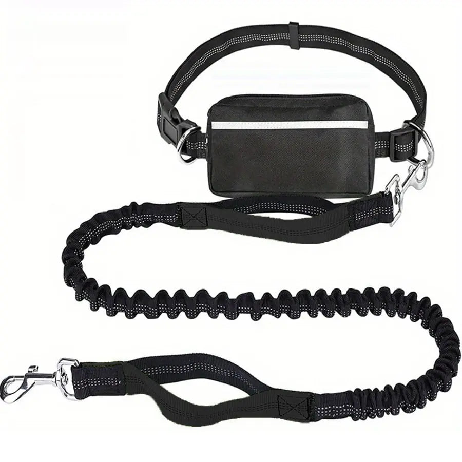 Mivoza hands-free dog walking leash with adjustable bungee, waist clip, built-in bag dispenser, durable pet leash for secure walks.