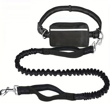 Mivoza hands-free dog walking leash with adjustable bungee, waist clip, built-in bag dispenser, durable pet leash for secure walks.