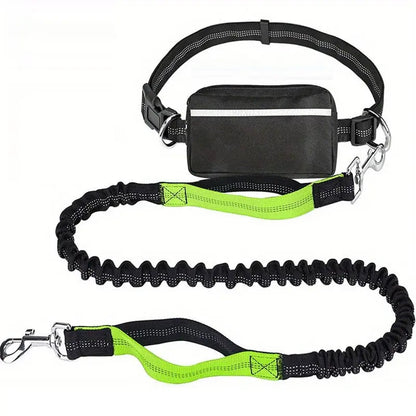 Mivoza hands-free dog walking leash with adjustable bungee, waist clip, and built-in bag dispenser for comfort and security.