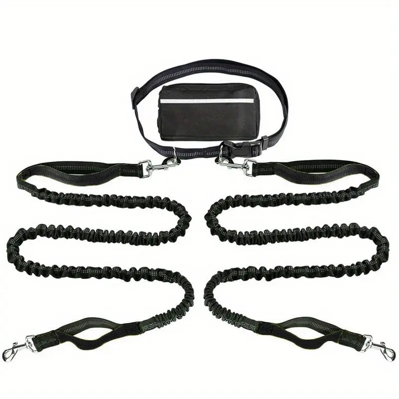 Mivoza hands-free dog walking leash with adjustable bungee, built-in bag dispenser, waist clip, durable design for comfortable walks.