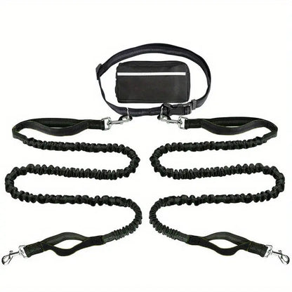 Mivoza hands-free dog walking leash with adjustable bungee, built-in bag dispenser, waist clip, durable design for comfortable walks.