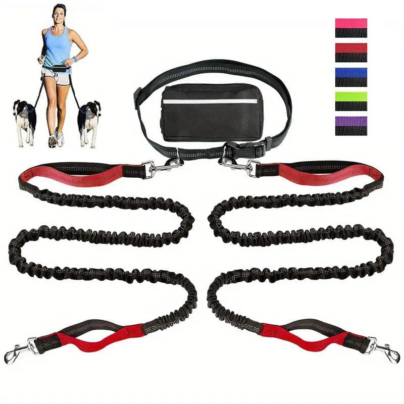 Mivoza hands-free dog walking leash with adjustable length, built-in bag dispenser, waist clip, and durable bungee cord.
