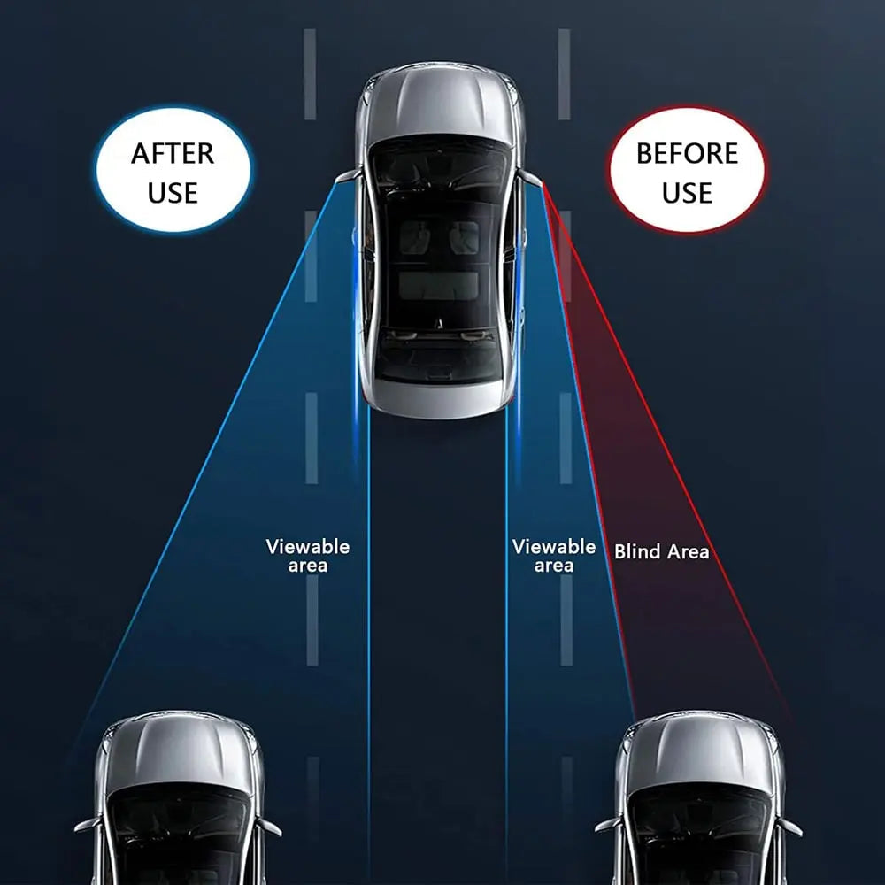 Adjustable blind spot mirror by Mivoza with wide-angle view, clip-on design for universal auto fit, small but impactful vehicle accessory.