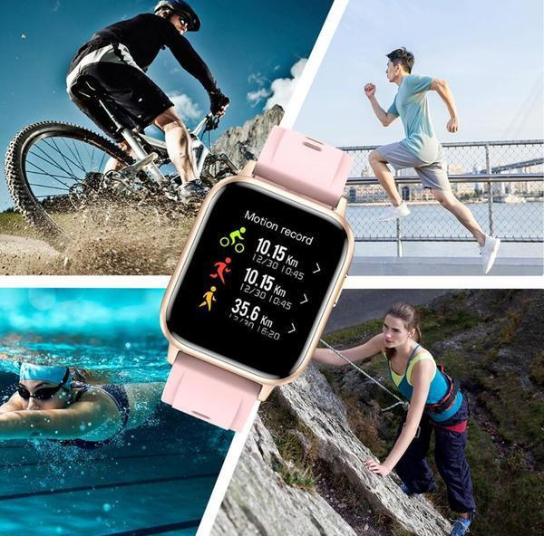 Belro Smart and Sport Connected Watch displaying digital time, fitness tracking features, and sleek black design.