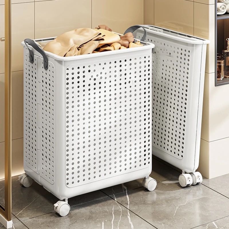 Belro laundry basket with wheels for easy transport, made of durable fabric, featuring a spacious interior and sturdy handles.