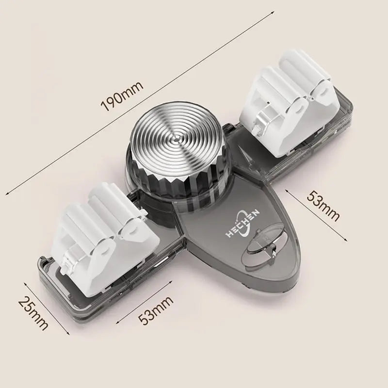 Mivoza wall-mounted broom and mop holder with four hook slots, self-adhesive design for space-saving cleaning tool organization.