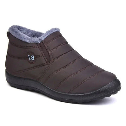 Brown waterproof winter slip-on boots from Belro, designed for snow and cold weather with a durable, slip-resistant sole.